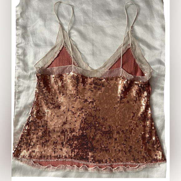 Free People Intimately Rose Gold Sparkly Sequin Cami Tank Top Top Size XS - Picture 3 of 6